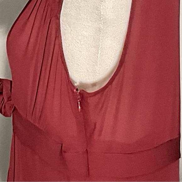 Yves Cosette Depeche Mode Sz 12, Tiered Sheer Lined Burgundy Dress, Rosette - Picture 8 of 16